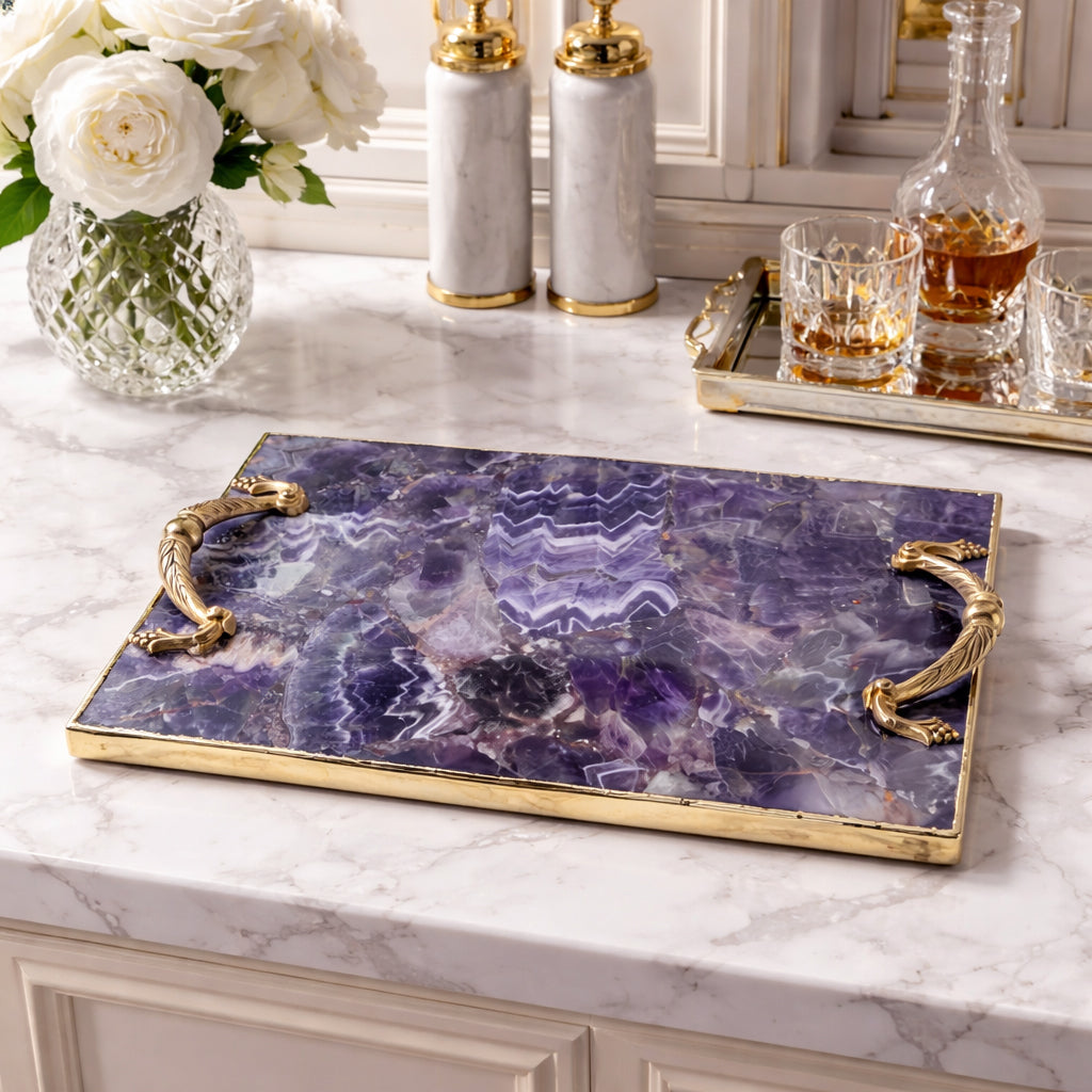 Amethyst Serving Tray with Brass Handles-3