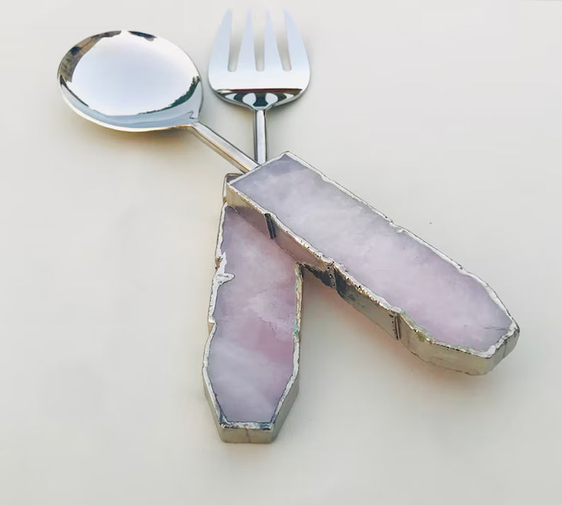 Rose Quartz Agate Salad Server - Set of 2-4