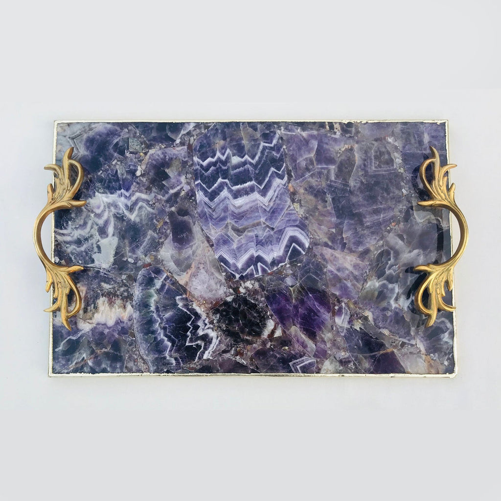 Amethyst Serving Tray with Brass Handles-0