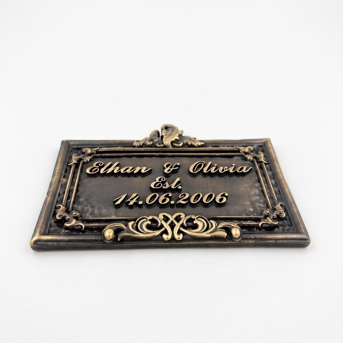 Personalized Wedding Plaque – Antique Brass Names & Date-1