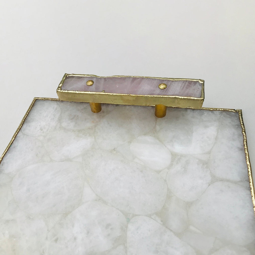 White Crystal Agate Serving Tray with Clear Quartz Handles-4