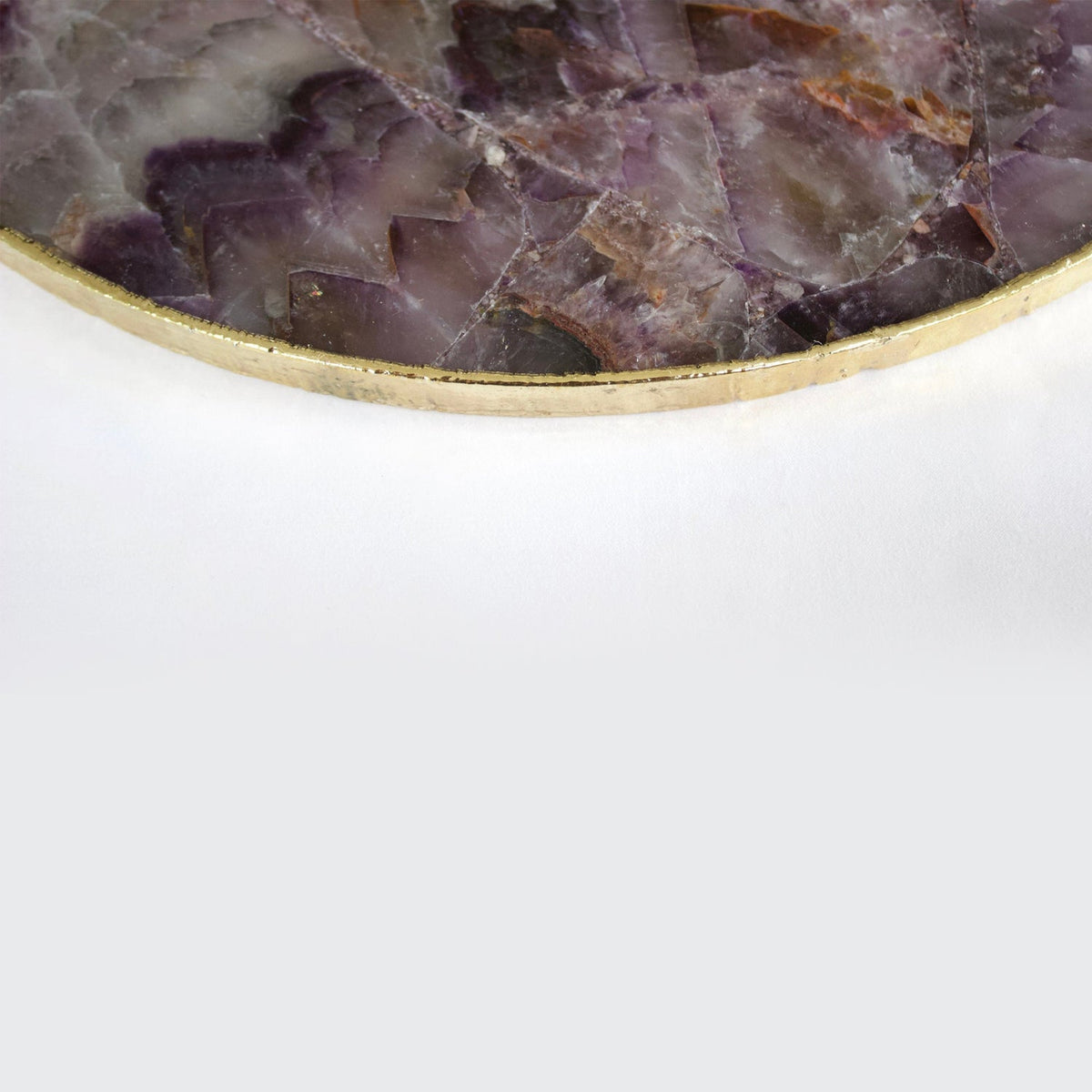 Amethyst Agate Round Serving Tray with Brass Handles