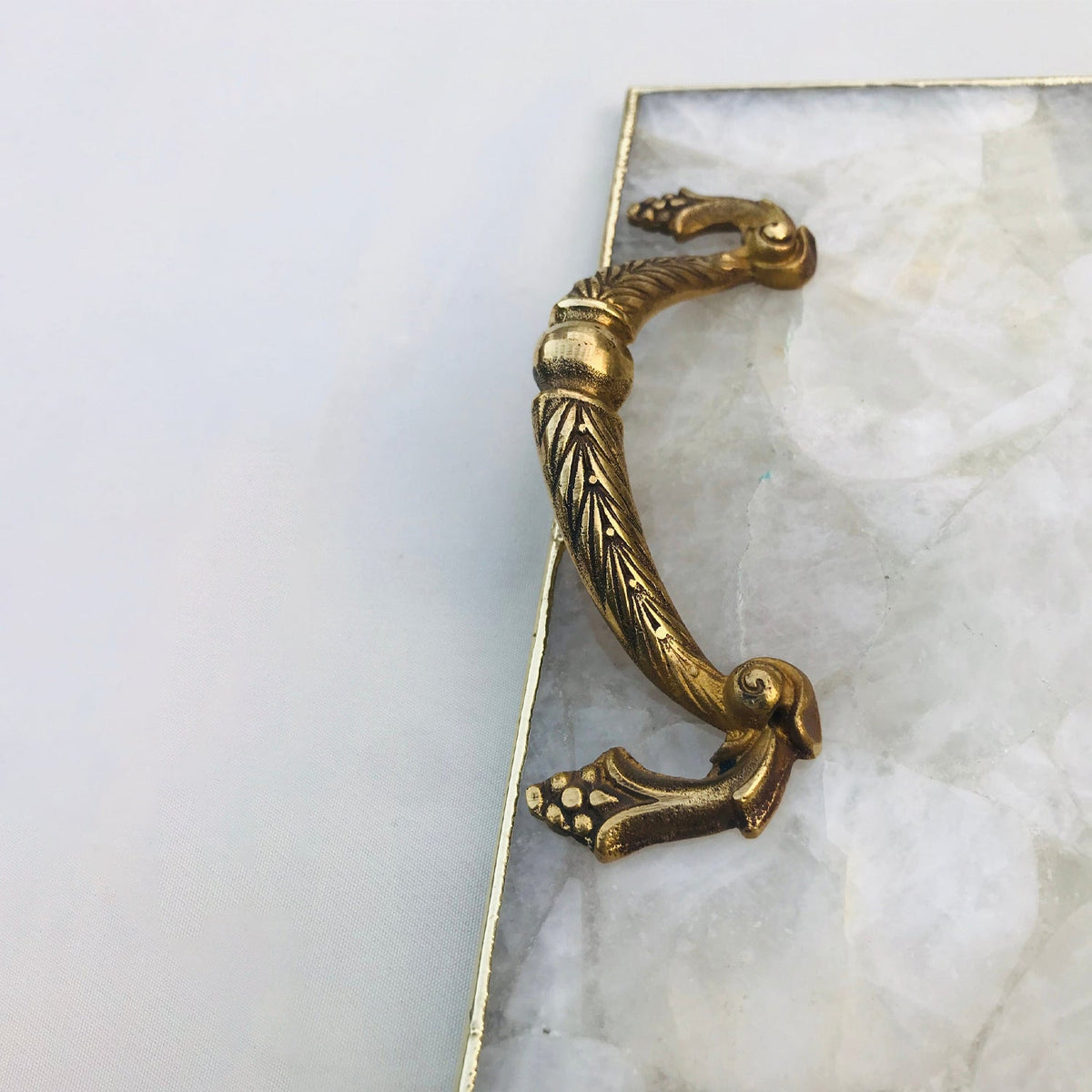 White Agate Serving Tray with Brass Handles-1