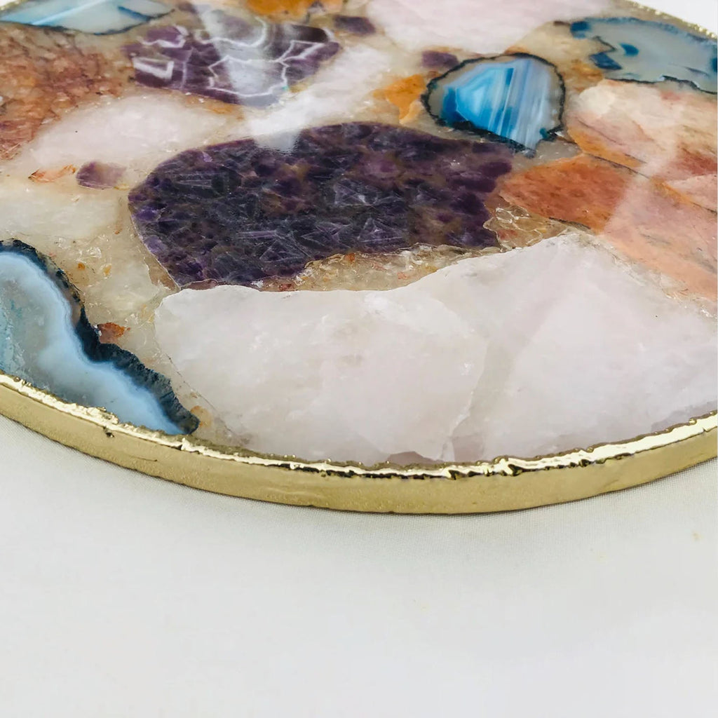 Large Multicolored 12" Diameter Agate Platter/Tray-1