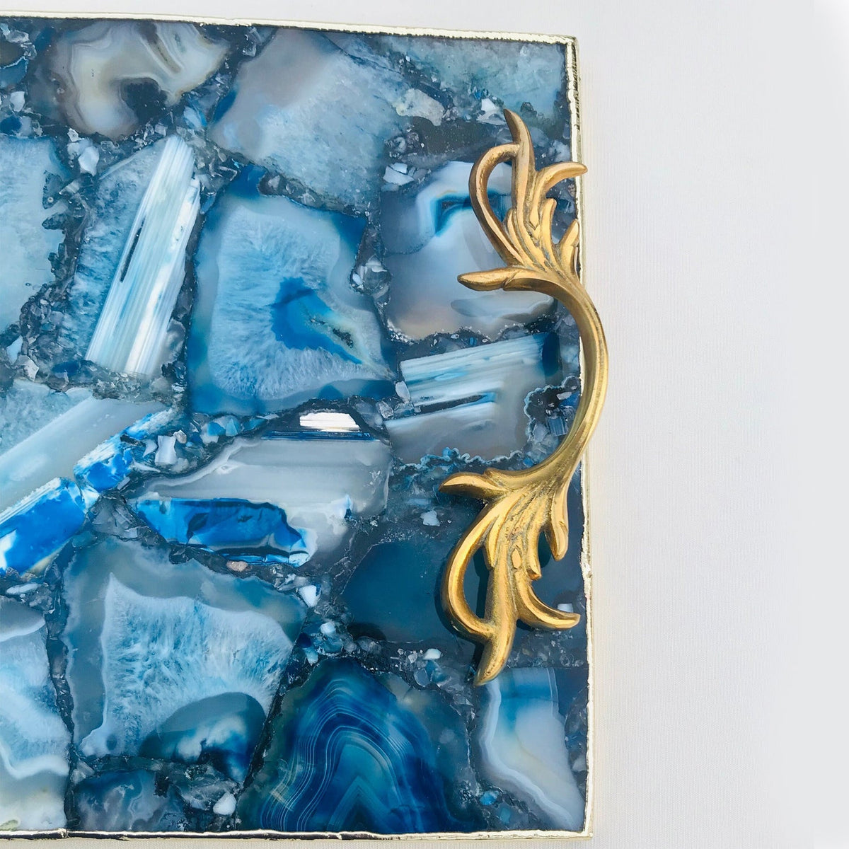 Blue Agate Serving Tray with Brass Handles-2