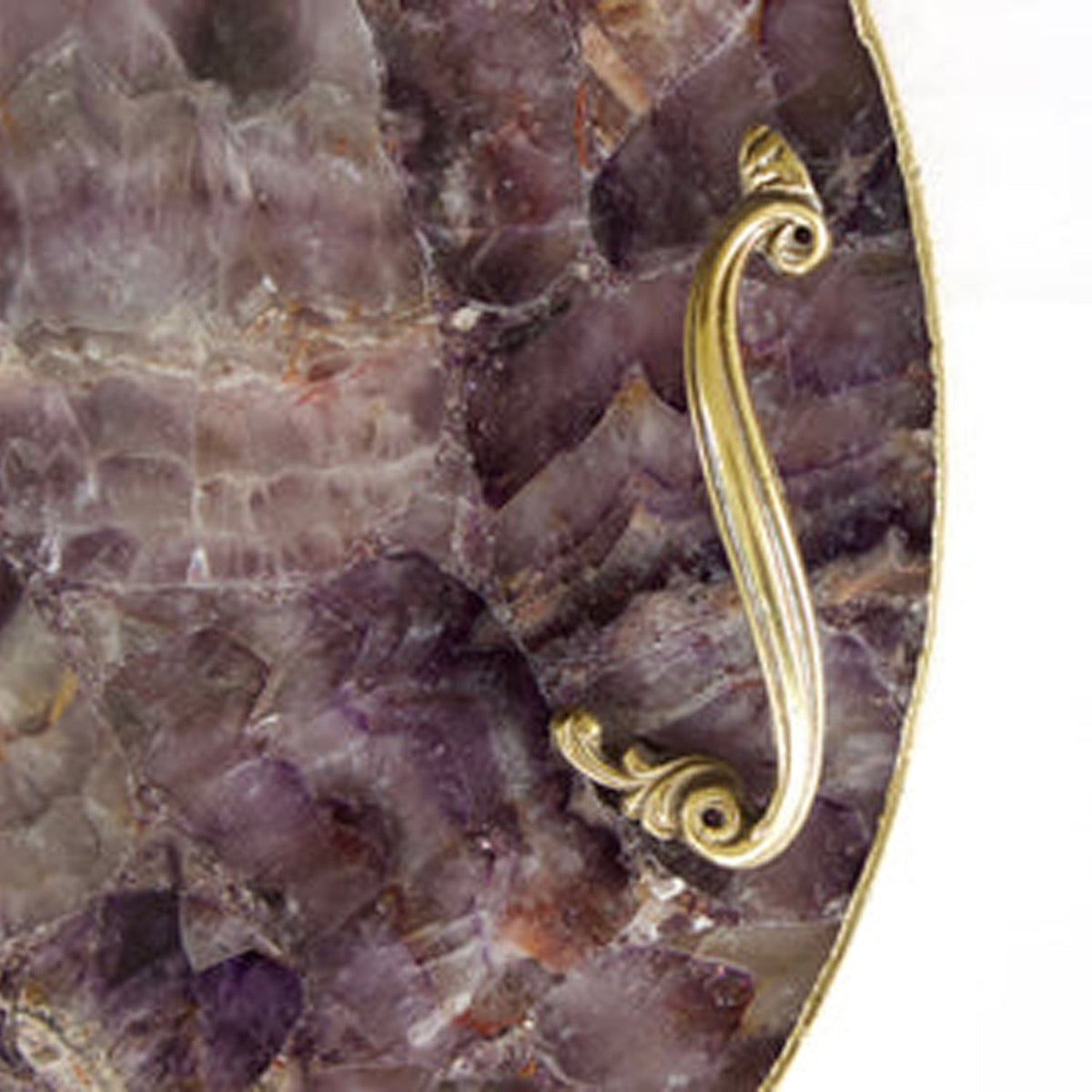 Amethyst Agate Round Serving Tray with Brass Handles
