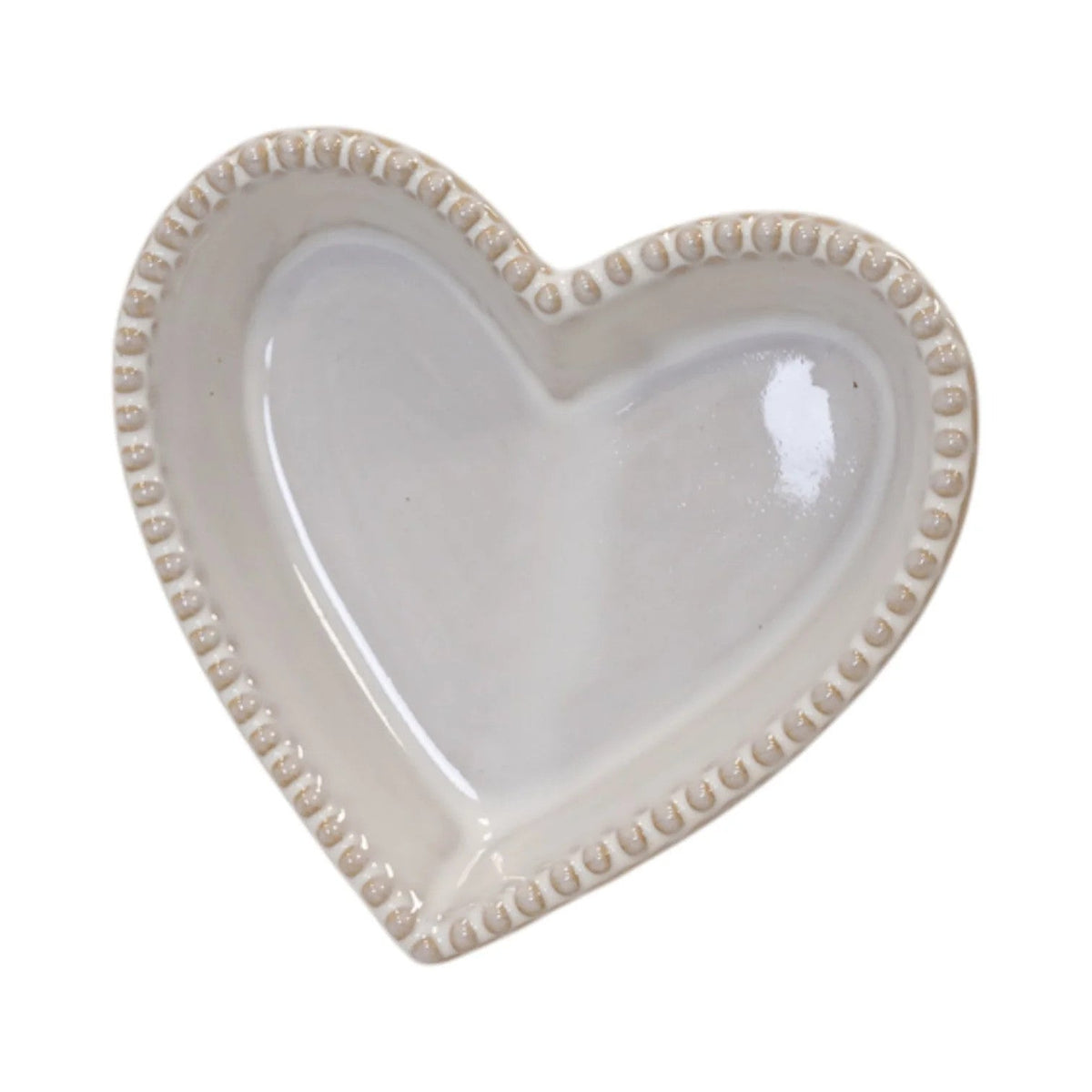 Natural Ceramic Heart Shaped Plate With Bobble Rim Small 13.5cm X 12.2cm X2.8cm