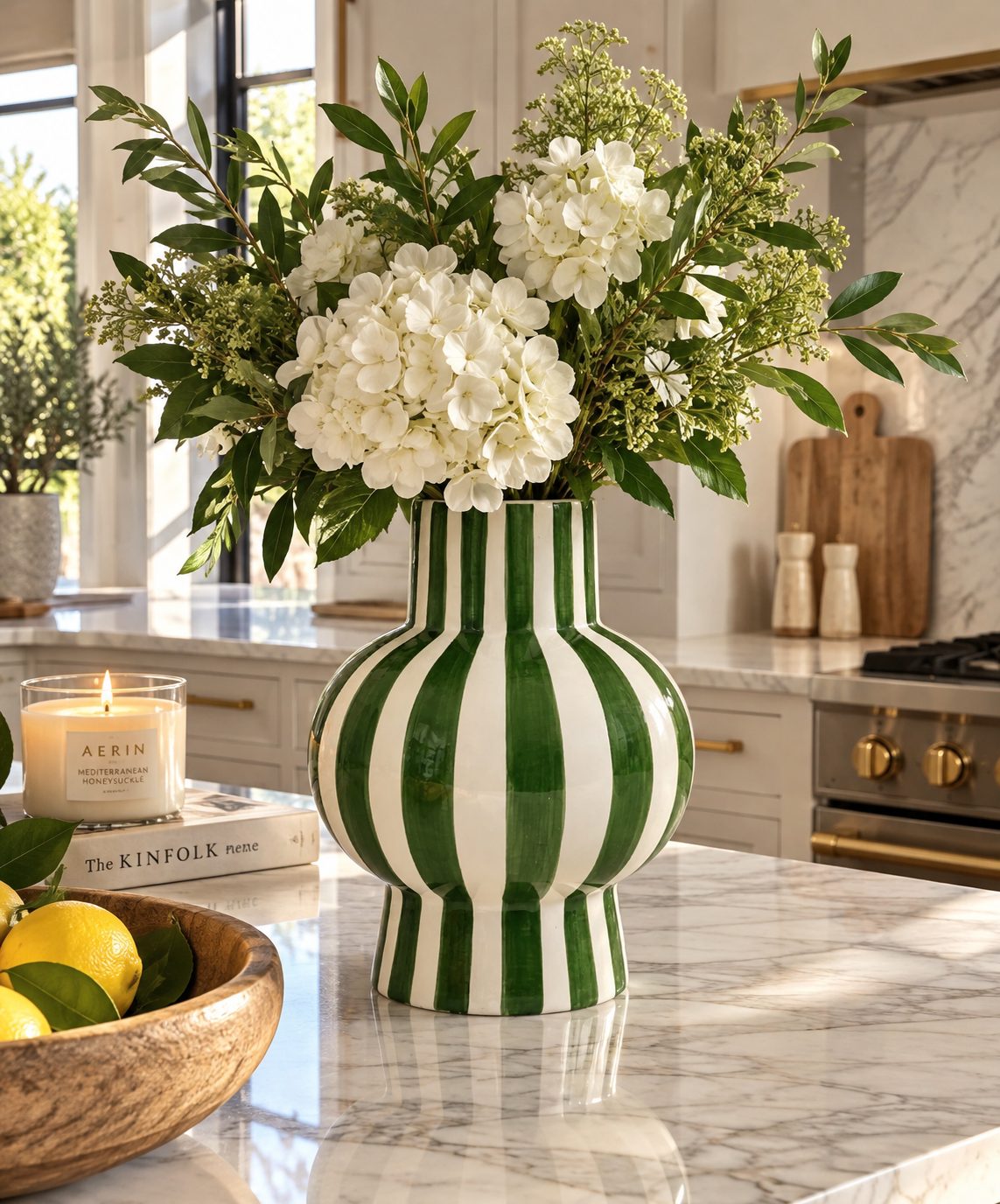 Green And White Ceramic Round Vase
