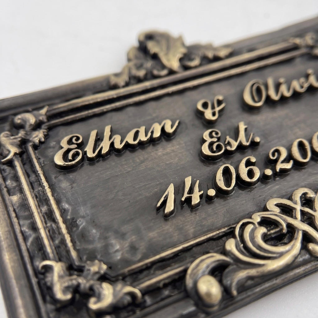 Personalized Wedding Plaque – Antique Brass Names & Date-2
