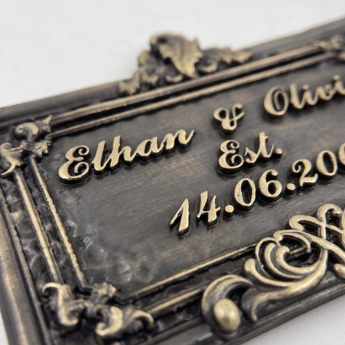 Personalized Wedding Plaque – Antique Brass Names & Date-2