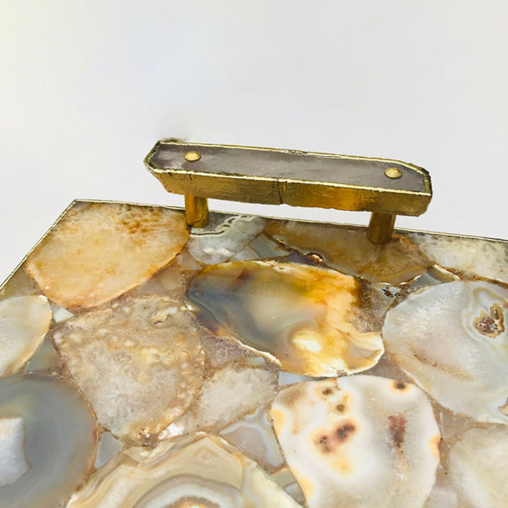 Brown Agate Serving Tray with Clear Quartz Handles