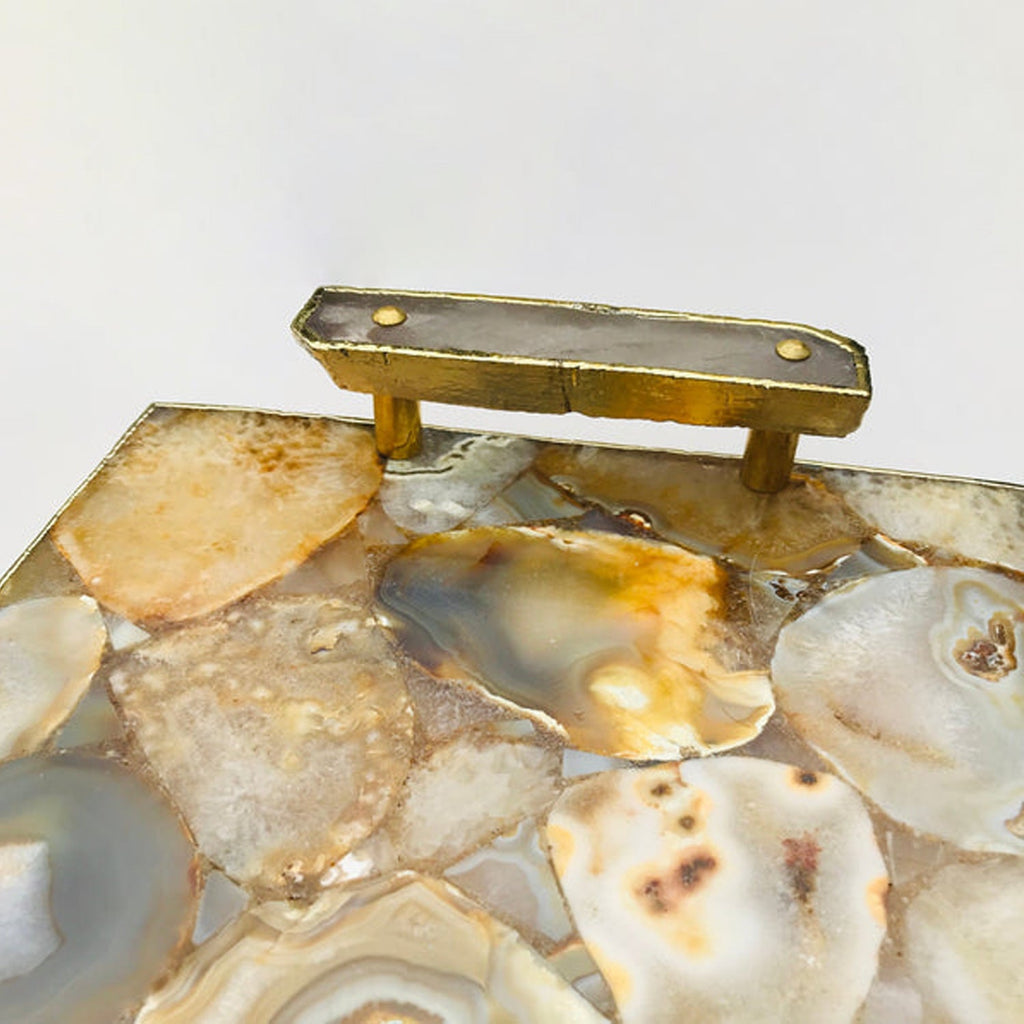 Brown Agate Serving Tray with Clear Quartz Handles