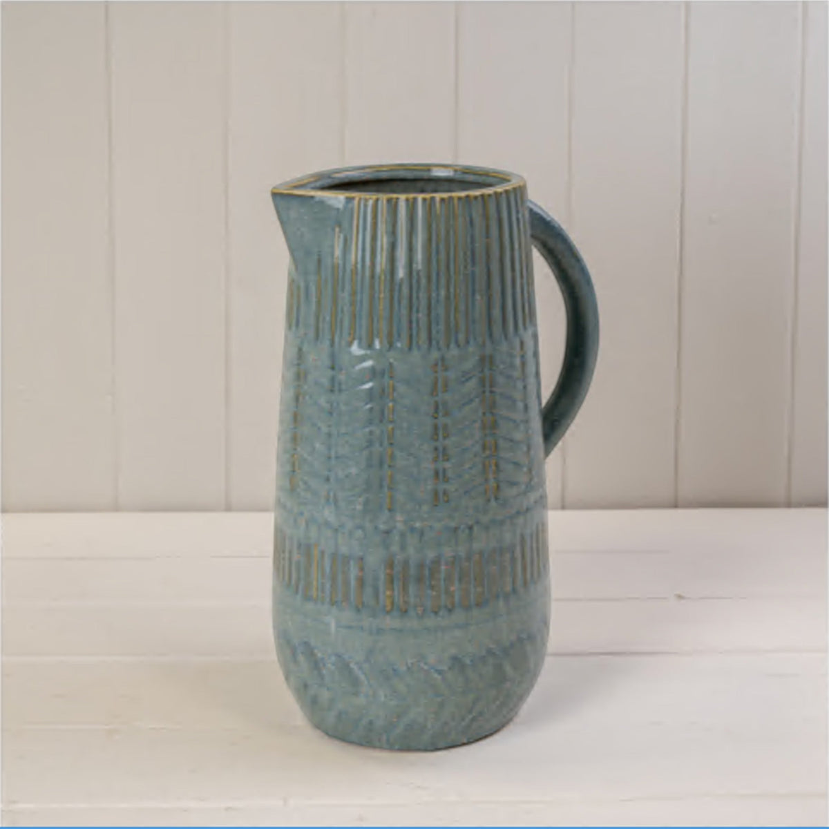 Rustic Blue Ceramic Jug for Floral and Home Decor-1