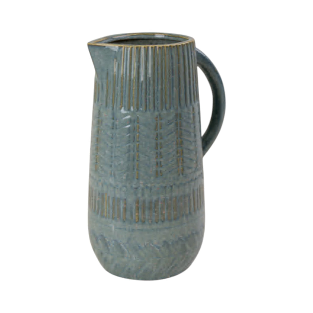 Rustic Blue Ceramic Jug for Floral and Home Decor-0