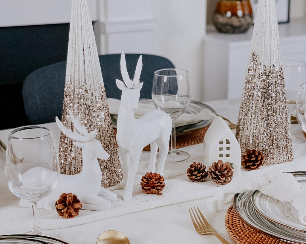 Set of 3 Champagne Glitter Christmas Trees – Elegant Table Decorations
