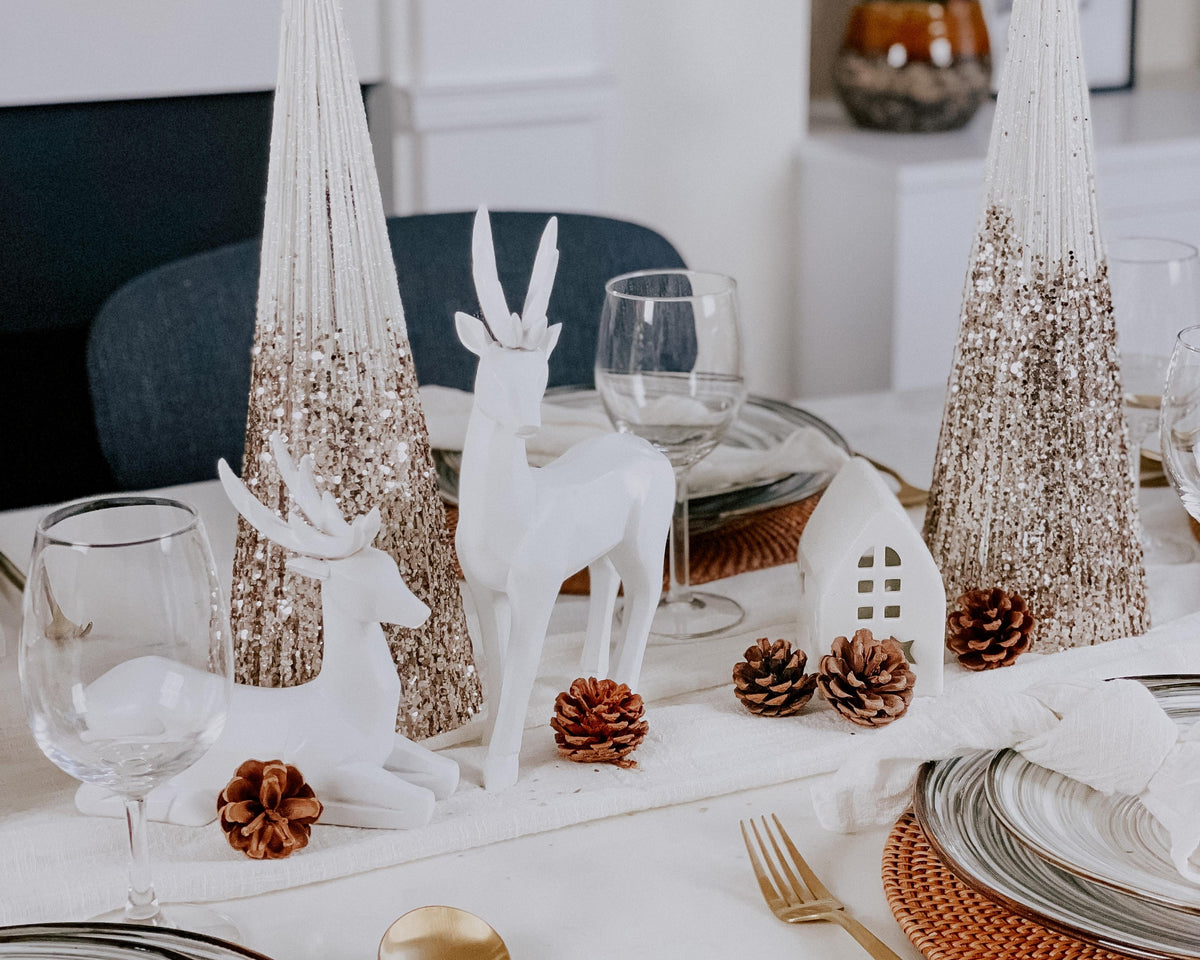 Set of 3 Champagne Glitter Christmas Trees – Elegant Table Decorations
