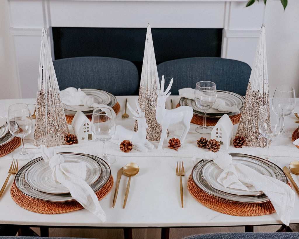Set of 3 Champagne Glitter Christmas Trees – Elegant Table Decorations