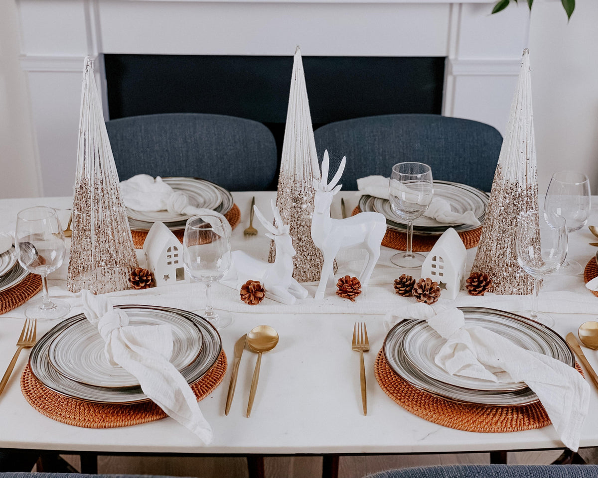 Set of 3 Champagne Glitter Christmas Trees – Elegant Table Decorations