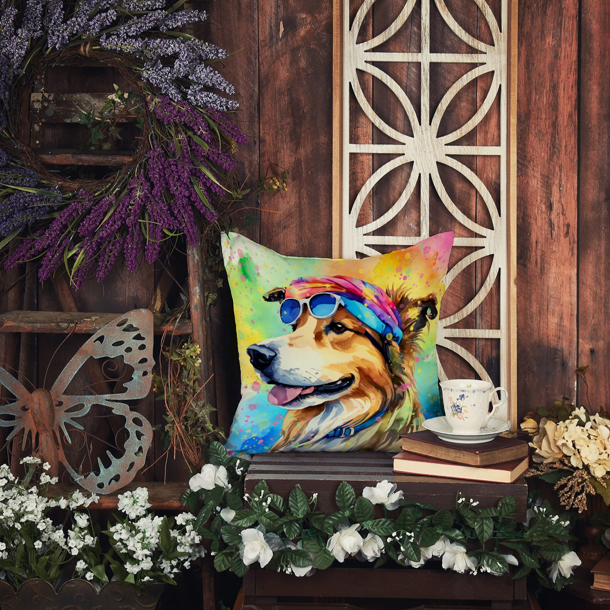 Collie Hippie Dawg Throw Pillow-2