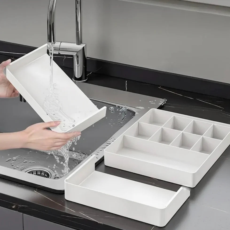 Expandable kitchen drawer organizer Kitchen Tray with 3 Compartments-2
