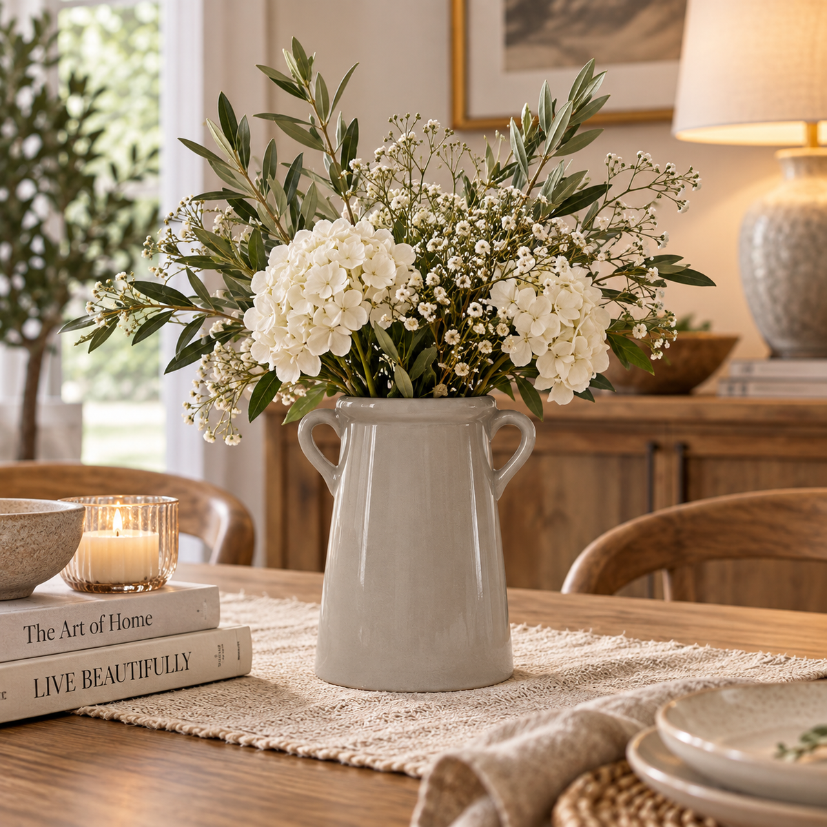 Grey Ceramic Vase with Handles – 14cm