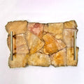 Large Golden Brown Agate Serving Tray with Plain Modern Brass Handles 10" x 15"
