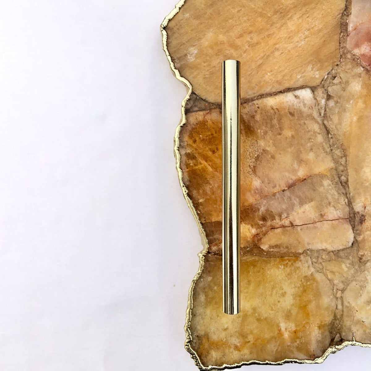 Large Golden Brown Agate Serving Tray with Plain Modern Brass Handles 10" x 15"