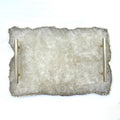 Large White Agate Serving Tray With Brass Handles 10"x15"