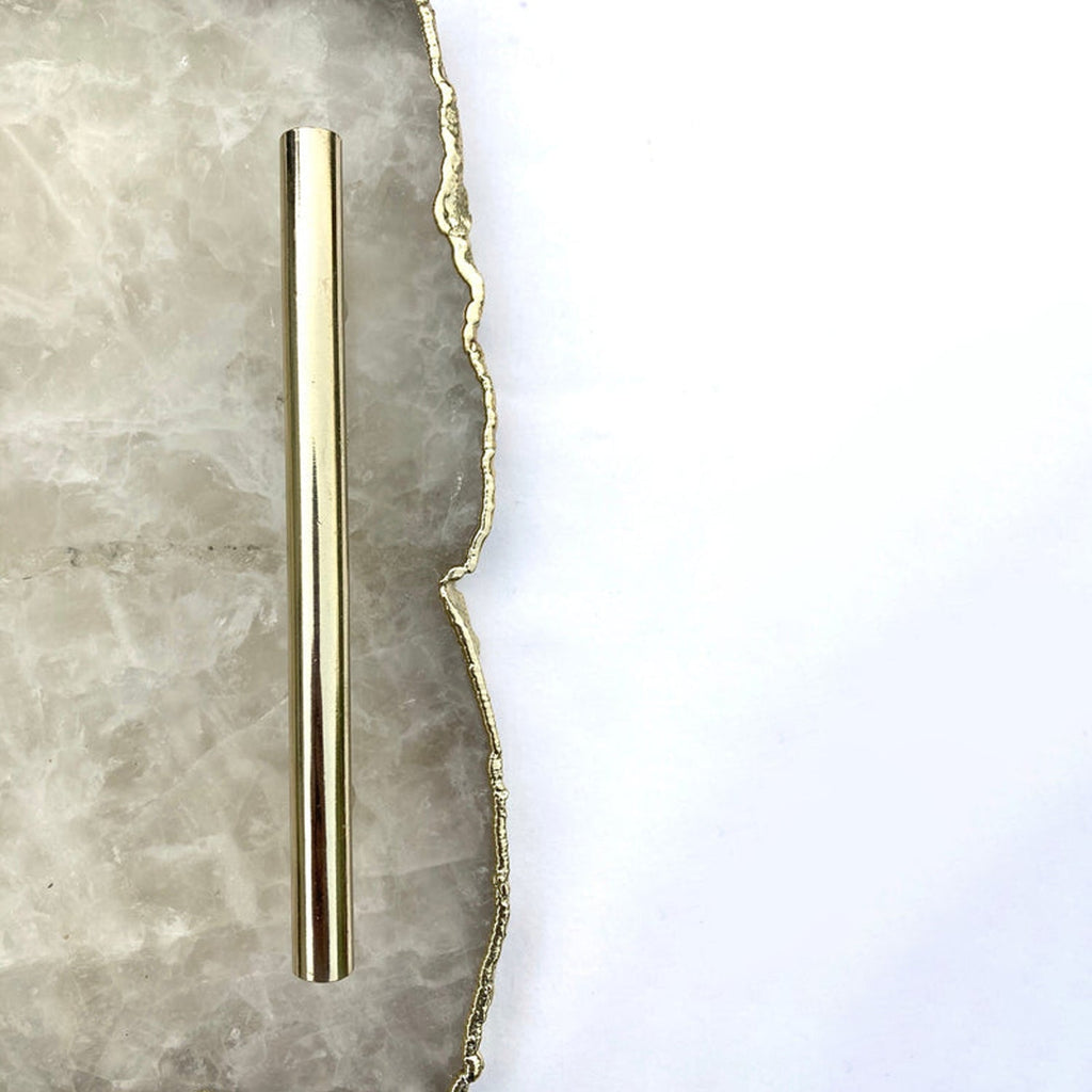 Large White Agate Serving Tray With Brass Handles 10"x15"