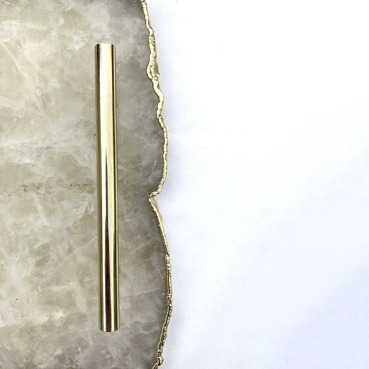 Large White Agate Serving Tray With Brass Handles 10"x15"