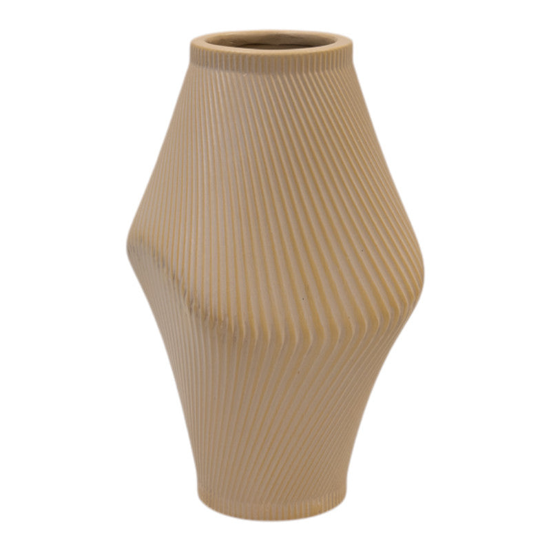 Modern Tan Sculptural Ribbed Vase.