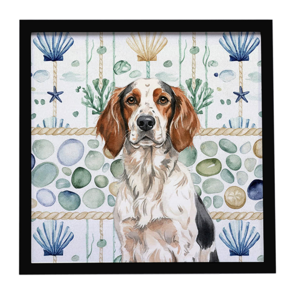 Tricolor English Setter Coastal Sea Glass Framed Metal Print-0