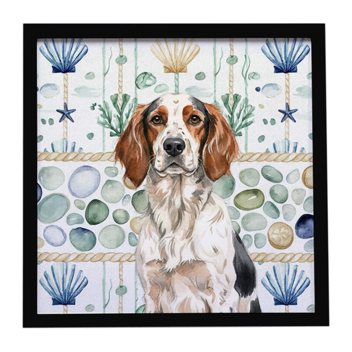 Tricolor English Setter Coastal Sea Glass Framed Metal Print-0