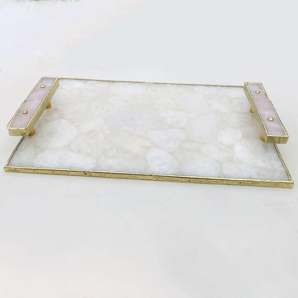 White Crystal Agate Serving Tray with Clear Quartz Handles-2