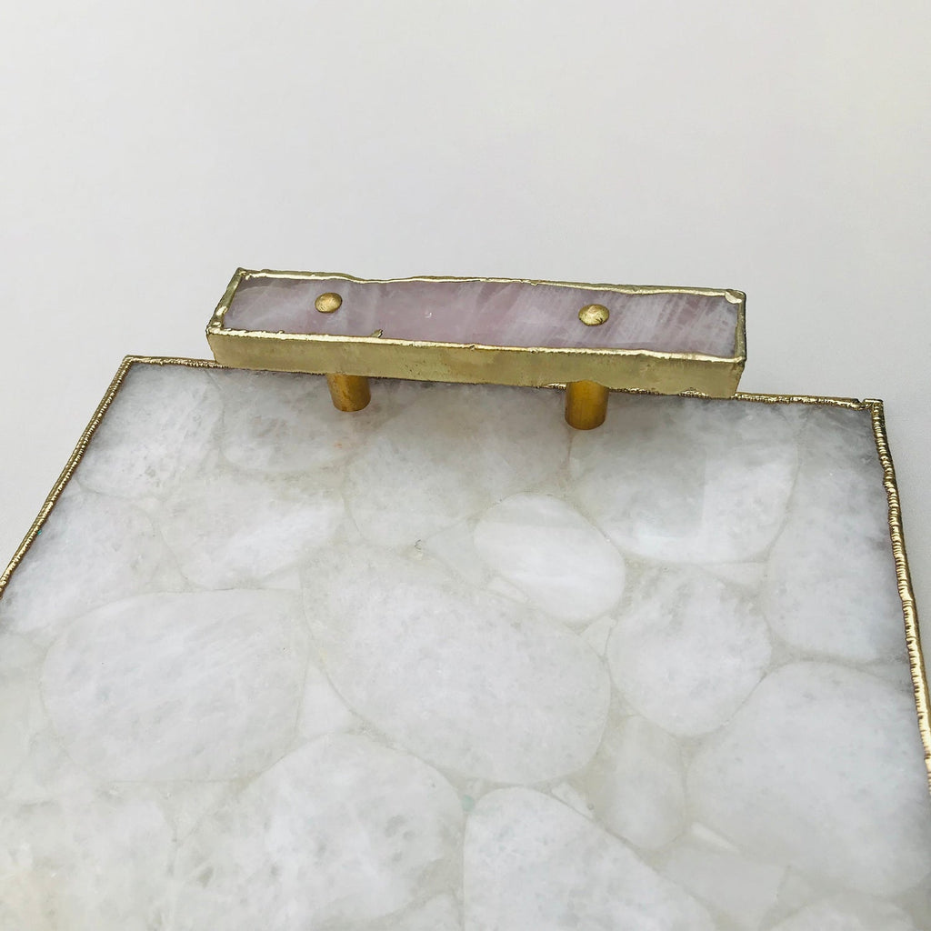 White Crystal Agate Serving Tray with Clear Quartz Handles-3
