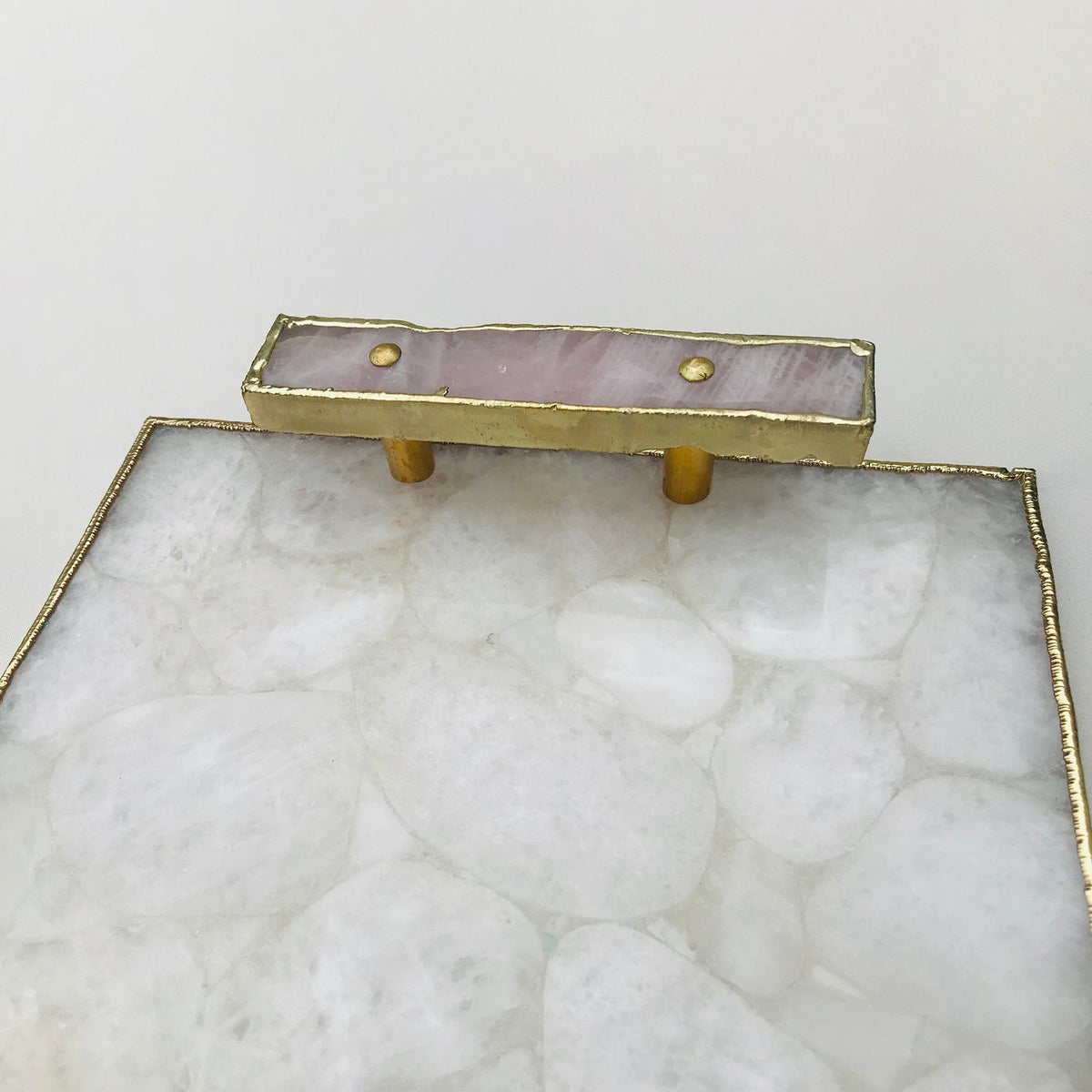 White Crystal Agate Serving Tray with Clear Quartz Handles-3