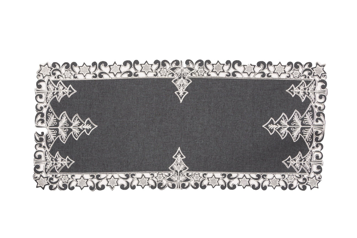 Decorative Black & White Christmas Table Runner – Elegant Ornamental Design