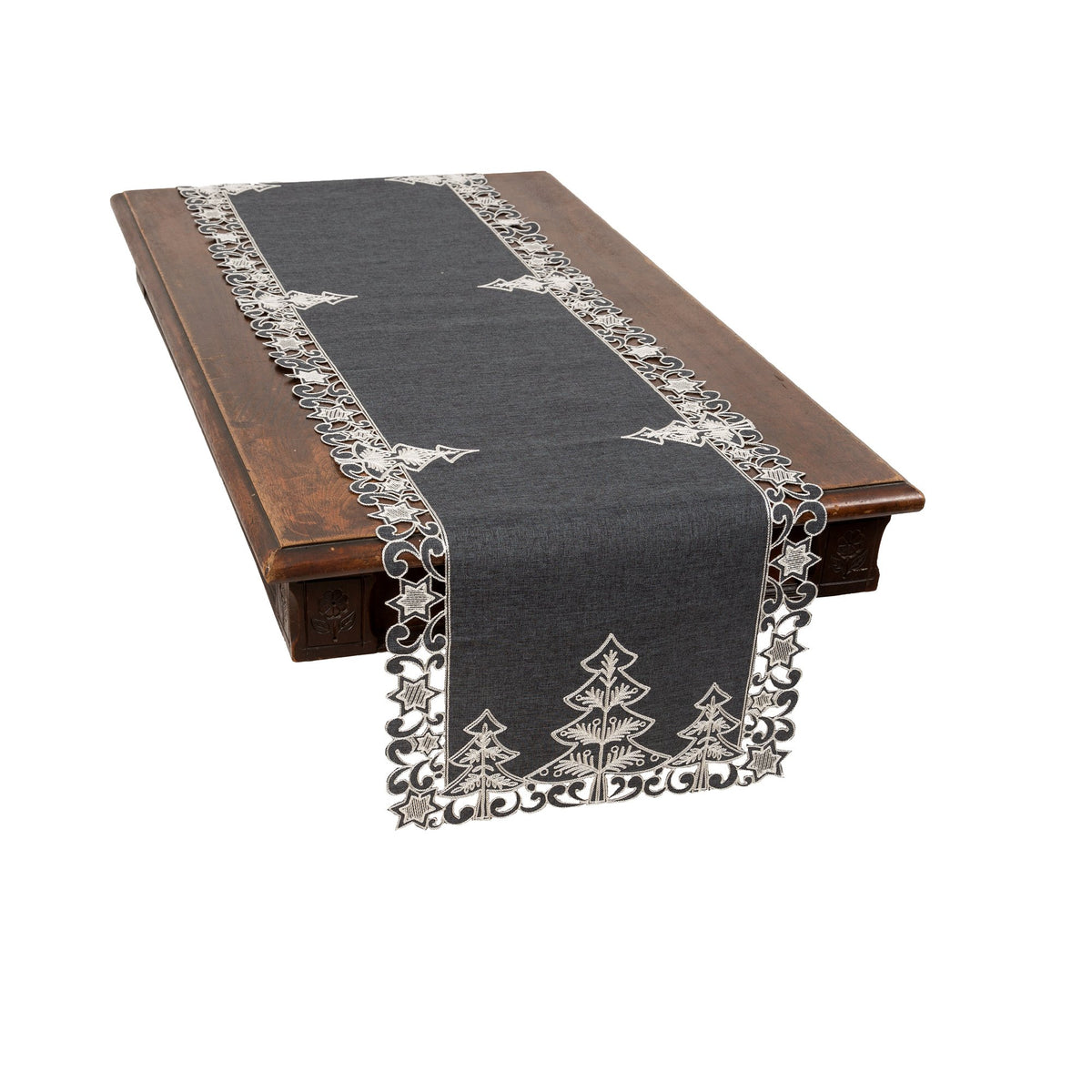 Decorative Black & White Christmas Table Runner – Elegant Ornamental Design