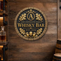 Personalized Home Bar Sign – Antique Brass Barrel End, Round-0
