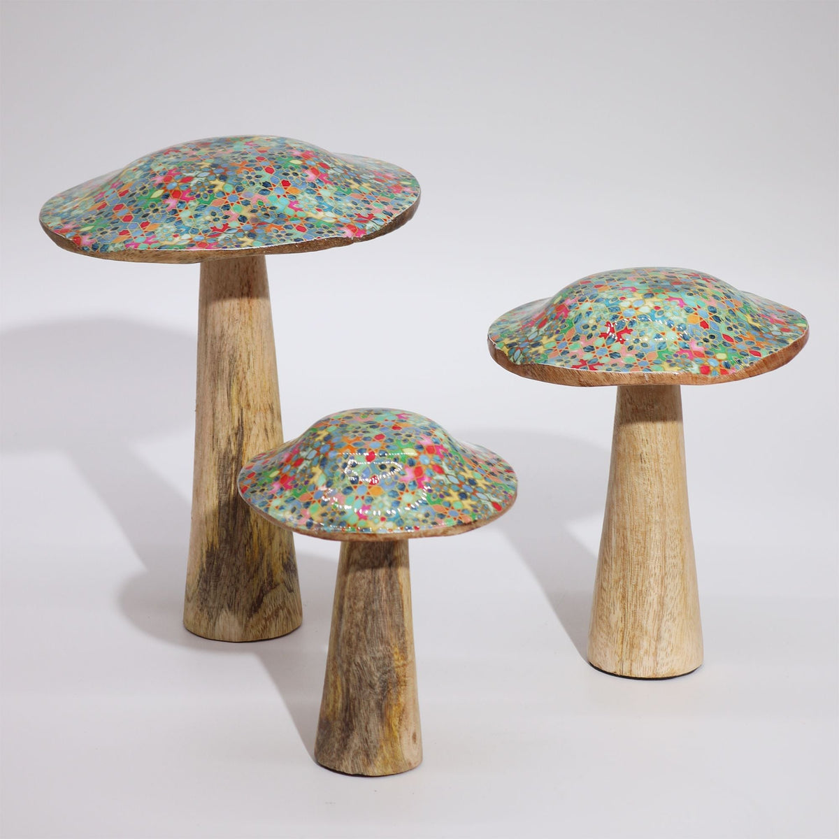 Medium Wooden Mushroom - Mediterranean Tile Pattern