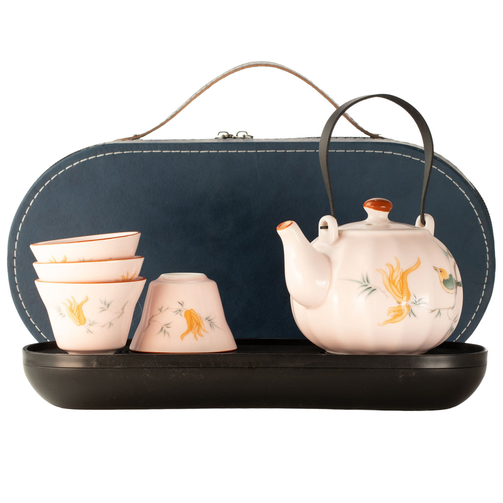 Elegant Ceramic Tea Set with Cups & Luxury Carry Case
