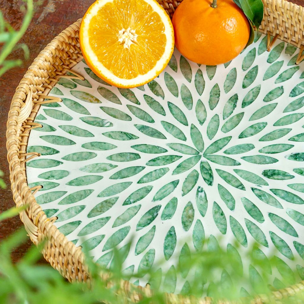 Rattan Trays • Mother of Pearl • Everglade (Multiple Sizes)