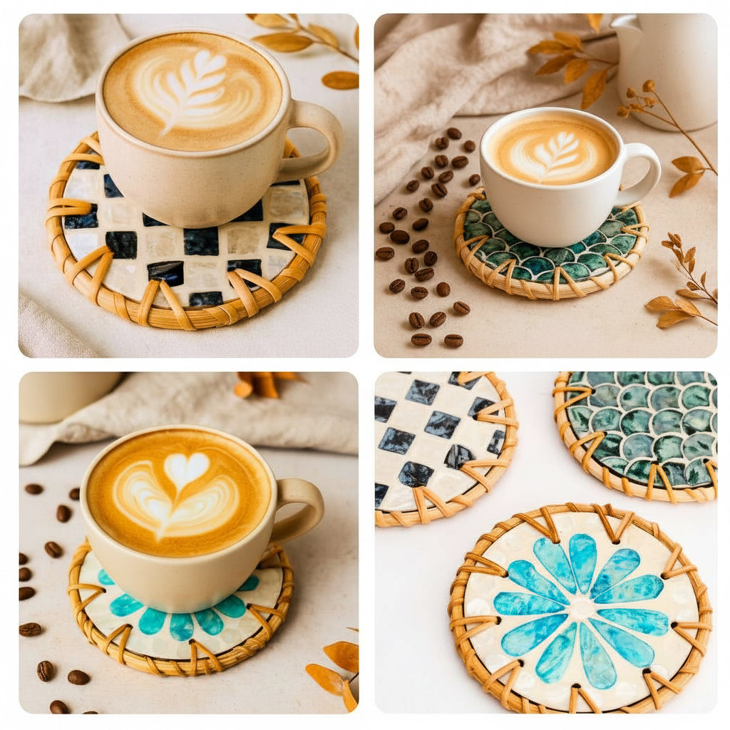 Handcrafted Rattan Coaster – Coastal Boho Collection