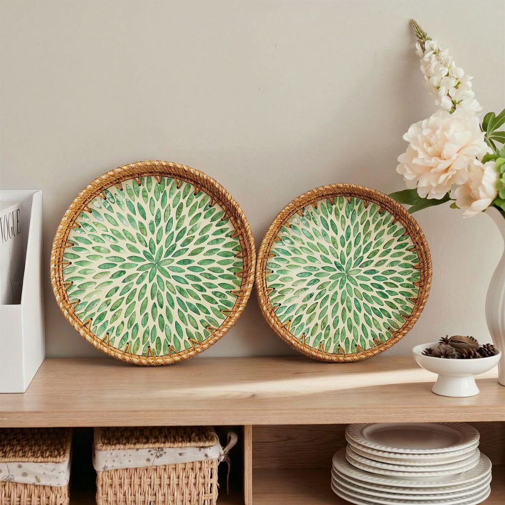 Rattan Trays • Mother of Pearl • Everglade (Multiple Sizes)