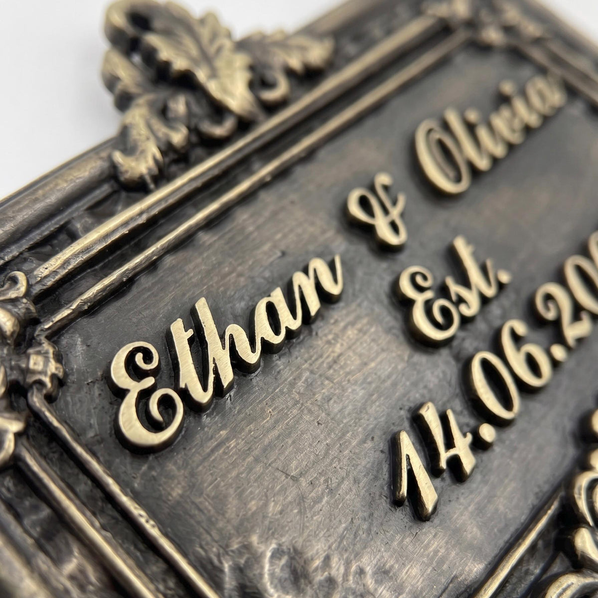 Personalized Wedding Plaque – Antique Brass Names & Date-4