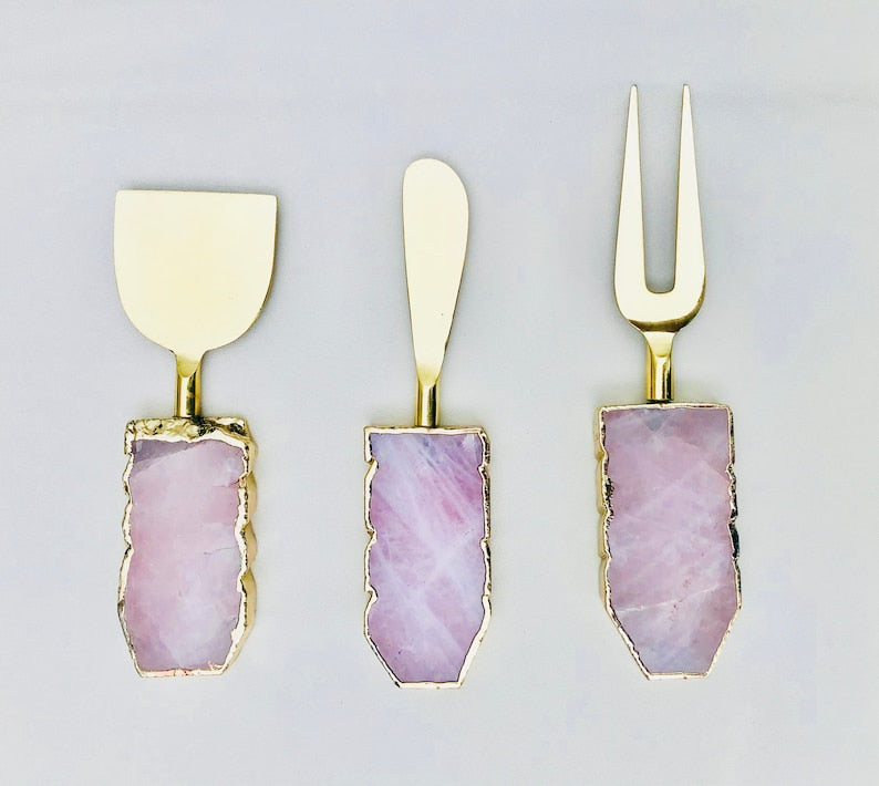 Set of 3 Rose Quartz Cheese Knives/Spreaders-0