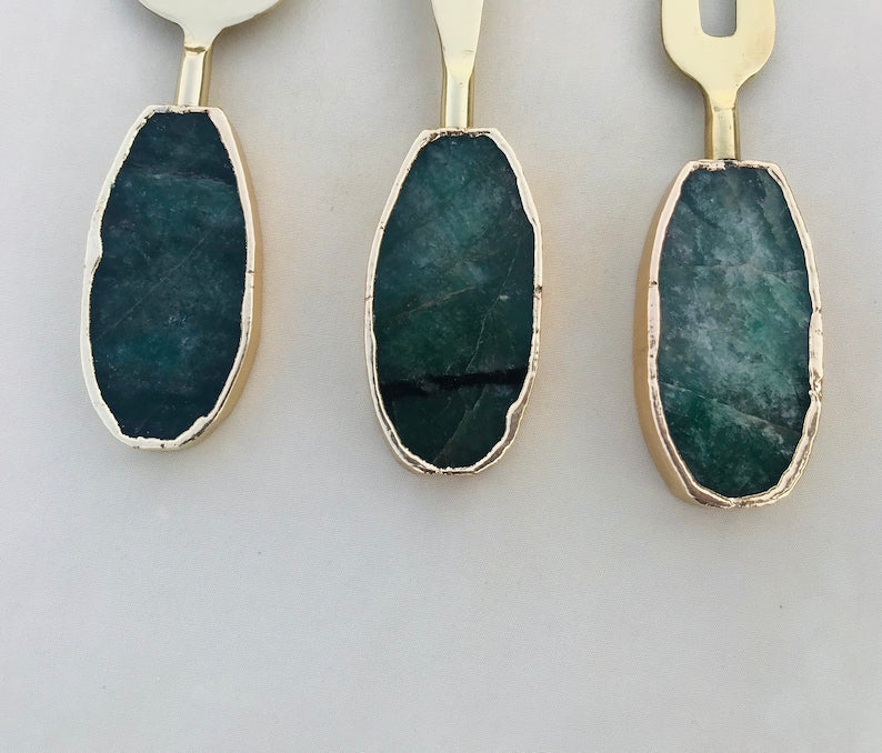 Set of 3 Green Agate Cheese Knives/Spreaders-2