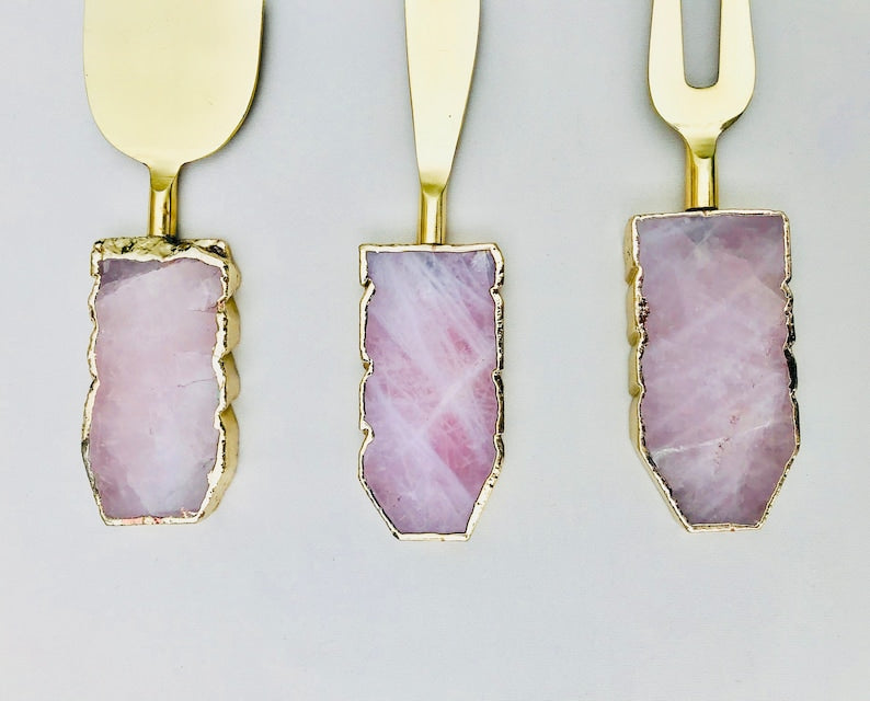 Set of 3 Rose Quartz Cheese Knives/Spreaders-2