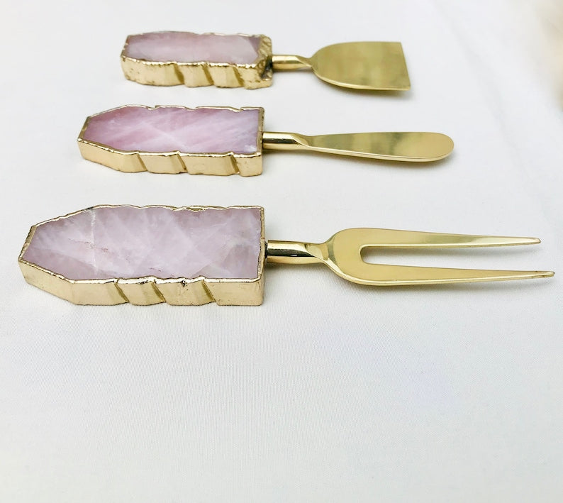 Set of 3 Rose Quartz Cheese Knives/Spreaders-1