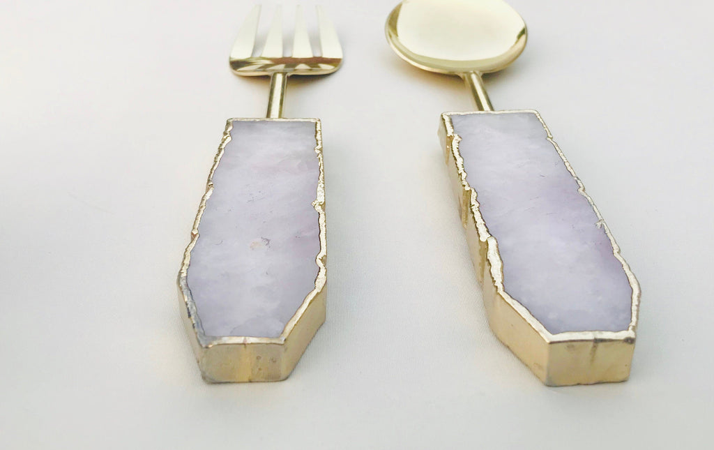 Rose Quartz Agate Salad Server - Set of 2-1